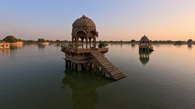 Gadisar lake in Jaisalmer at sunet, Rajasthan India. 