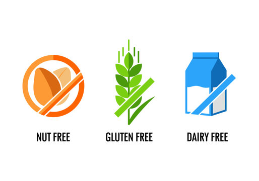 Dietary restriction symbols: nut free, gluten free, dairy free