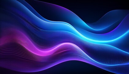 Abstract Blue And Purple Gradient Waves On Dark Background Digital Image