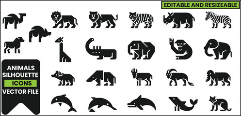 Obraz premium Animal Silhouette Vector Icon Set .