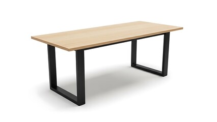 Wooden table with black metal legs isolated on white background