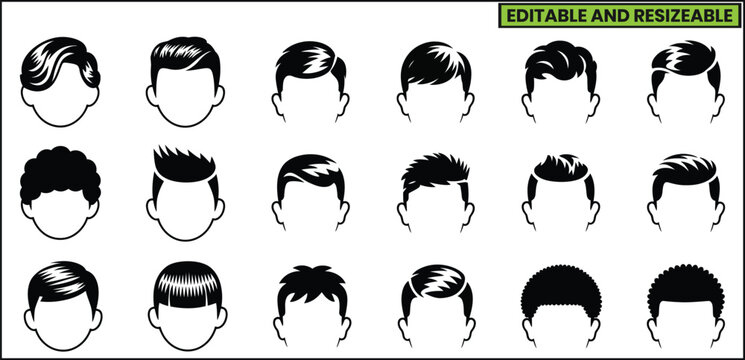 Male Hairstyle Vector Icon Set .