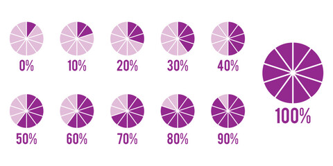 Pie chart set. Circle percentage diagram for application infographic, UI, web design, business presentation, marketing map or download progress. Mockup of circle graph loading progress. eps 10