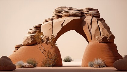 Minimalist Boho Wall Art Of A Desert Arch Rock Muted Rust And Sandy Beige Tones