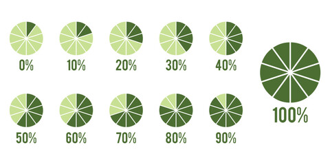 Pie chart set. Circle percentage diagram for application infographic, UI, web design, business presentation, marketing map or download progress. Mockup of circle graph loading progress. eps 10