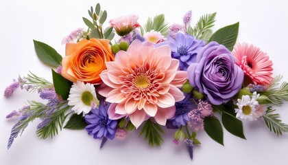 Floral Boquet Design On A Isolated On White Backgroun Generative Ai