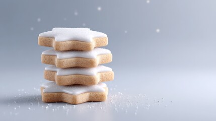 Stack of white star cookies with powdered sugar on top
