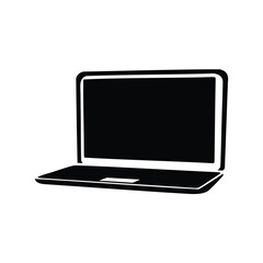 Black and white illustration of a sleek modern laptop computer