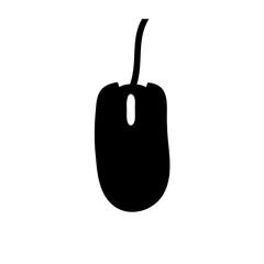 A black computer mouse with cord, typically used for navigation on screens