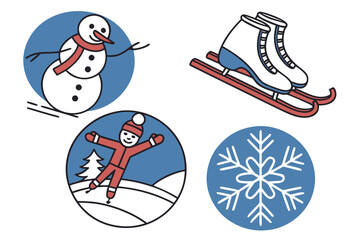Winter Fun Collage Snowman Skater Snowflakes and Ice Skates vector illustration