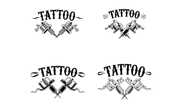 Tattoo machine illustration with crossed equipment and vintage style design
