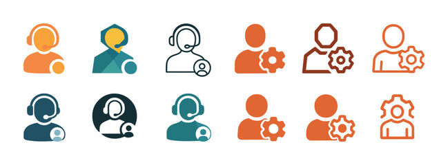 Diverse call center and technical support icon set