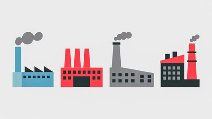 Obraz premium Flat design illustration of various industrial factories emitting smoke
