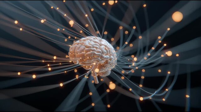 The Brain's Neural Network: A visual depiction of the human brain's intricate neural pathways, illuminated by glowing connections, representing the core of thought, creativity.
