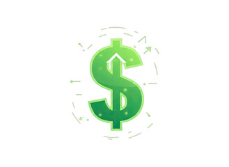 Fototapeta premium Glowing Green Dollar Sign Icon with Upward Arrow and Digital Aura on Black Background Symbolizing Financial Growth and Success