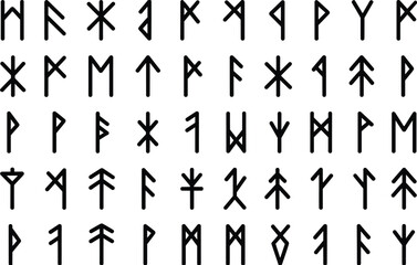 Ancient Runes Alphabet Symbols Set on White Background untitled
