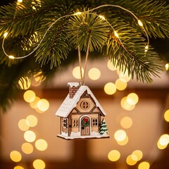 A festive home scene with a decorated Christmas tree, sweet gingerbread, and colorful holiday ornaments