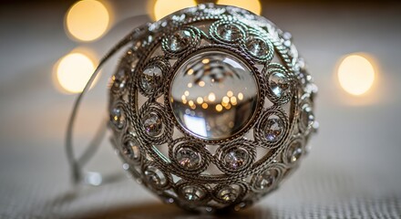 Golden Christmas candles and ornate decoration on a black background, a festive holiday celebration bauble