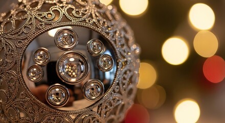 Shiny macro image of luxury gold and silver Christmas decorations and glass ornaments
