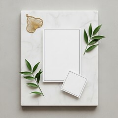 Blank vintage note paper frame on a grunge wooden background with a floral border and leaf decoration