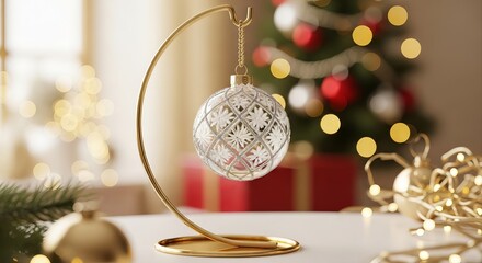 Festive gold and silver glass Christmas tree ball ornaments with a ribbon bow