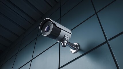 Security camera mounted on modern building exterior for safety surveillance
