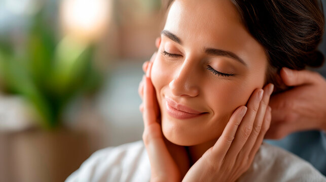 Content client in beauty establishment setting faceless person defocused salon background satisfied customer scene positive service experience professional treatment moment