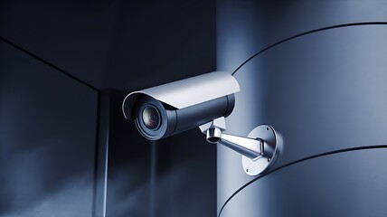 Modern security camera mounted on building wall for surveillance and safety
