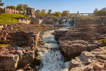 Waterfalls and Historic Ruins in Falls Park Landscape