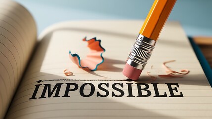 Pencil erasing impossible word to create possible motivation concept
