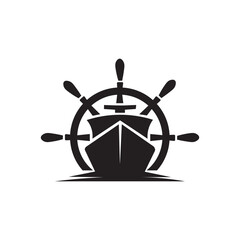 Ship and Helm Icon Symbolizing Maritime Navigation on White Background
