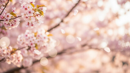 Obraz premium Delicate Pink Cherry Blossoms in Full Bloom Evoking Springtime Serenity and Beauty