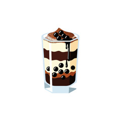 Delicious layered chocolate dessert in a glass with creamy textures and sweet dark pearls