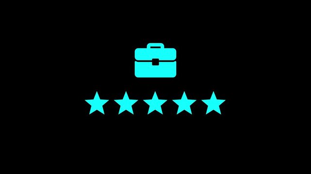 briefcase icon with five stars on black, symbolizing professional success, career achievement, business excellence, toptier quality, and outstanding service