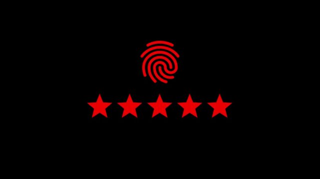 A video player interface featuring a yellow fingerprint icon, adobe stock branding, and a fivestar rating, symbolizing digital content quality and security