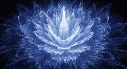 Abstract blue fractal flower glowing on black background image