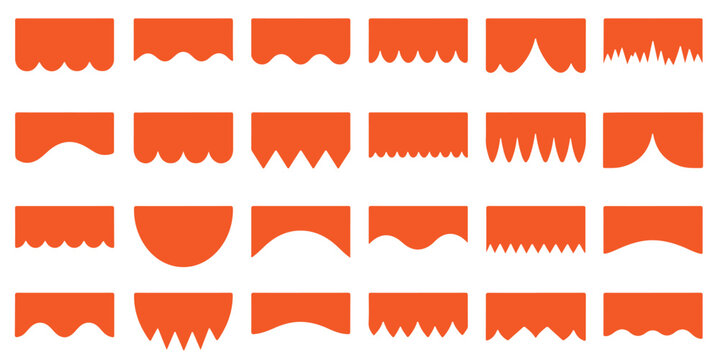 A versatile collection of simple flat graphic design elements featuring wavy, scalloped, and zigzag decorative borders