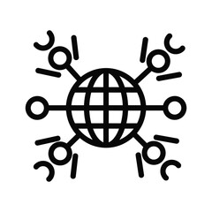 Global network connection icon showing distributed nodes around a central globe, isolated on