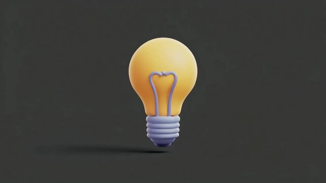 Cute 3D Cartoon Style Light Bulb Icon on a Dark Background - Idea, Innovation, and Creative Thinking Concept