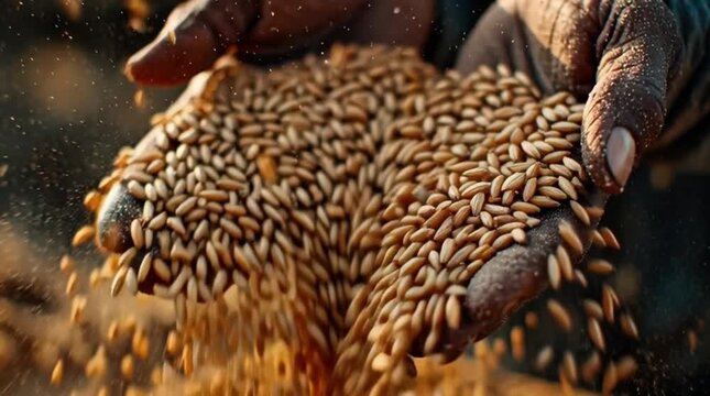 Kisan Diwas Farmer Hands Holding Golden Grain Wheat Harvest Close Up