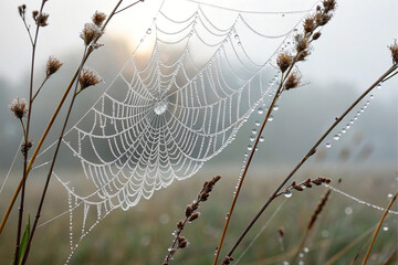 Dew covered spiderweb