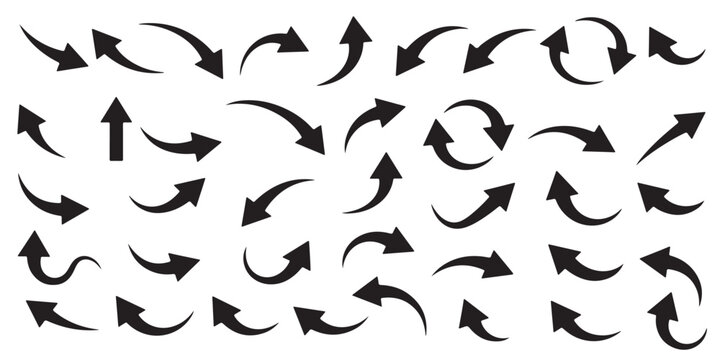 Curved Arrow Set Directional Graphics for Design and Navigation, Enhancing Visual Communication and User Interface with Arrow Shapes