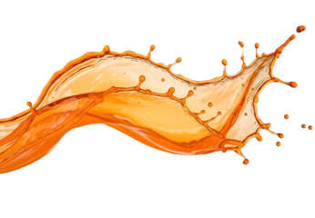 Dynamic orange juice splash frozen in time against black background