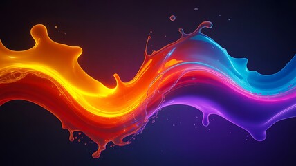 Vibrant colorful liquid splash waves flowing on dark background
