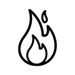 Black outline icon of a stylized fire flame with a small spark, isolated on