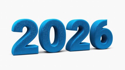  Blue metallic &ldquo;2026&rdquo; with glossy finish on a solid black background,
