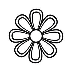 Simple black outline drawing of a stylized flower with eight petals, isolated on