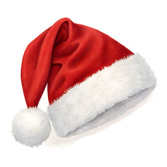 "Classic Red Santa Hat with White Fur Trim and Pom Pom - Christmas Santa Claus Hat Isolated"