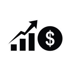Dollar currency symbol next to a rising bar graph icon, isolated on