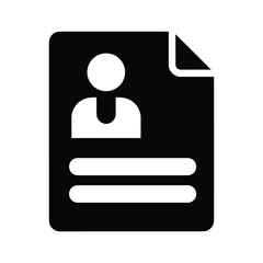 Black glyph icon of a personal profile document file with user silhouette and data lines